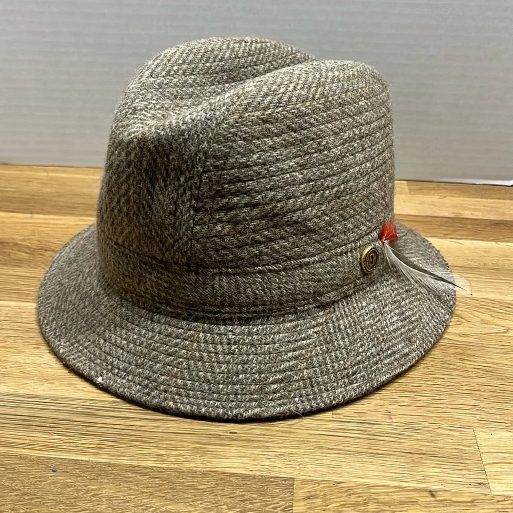 Vintage Hampshire Club Brown Tweed Fedora Hat 100% British Wool Men’s 7 7 1/8
